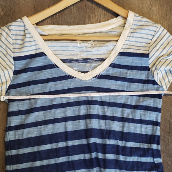 3/$15 Blue stripe V neck with button sleeves - Picture 5 of 5